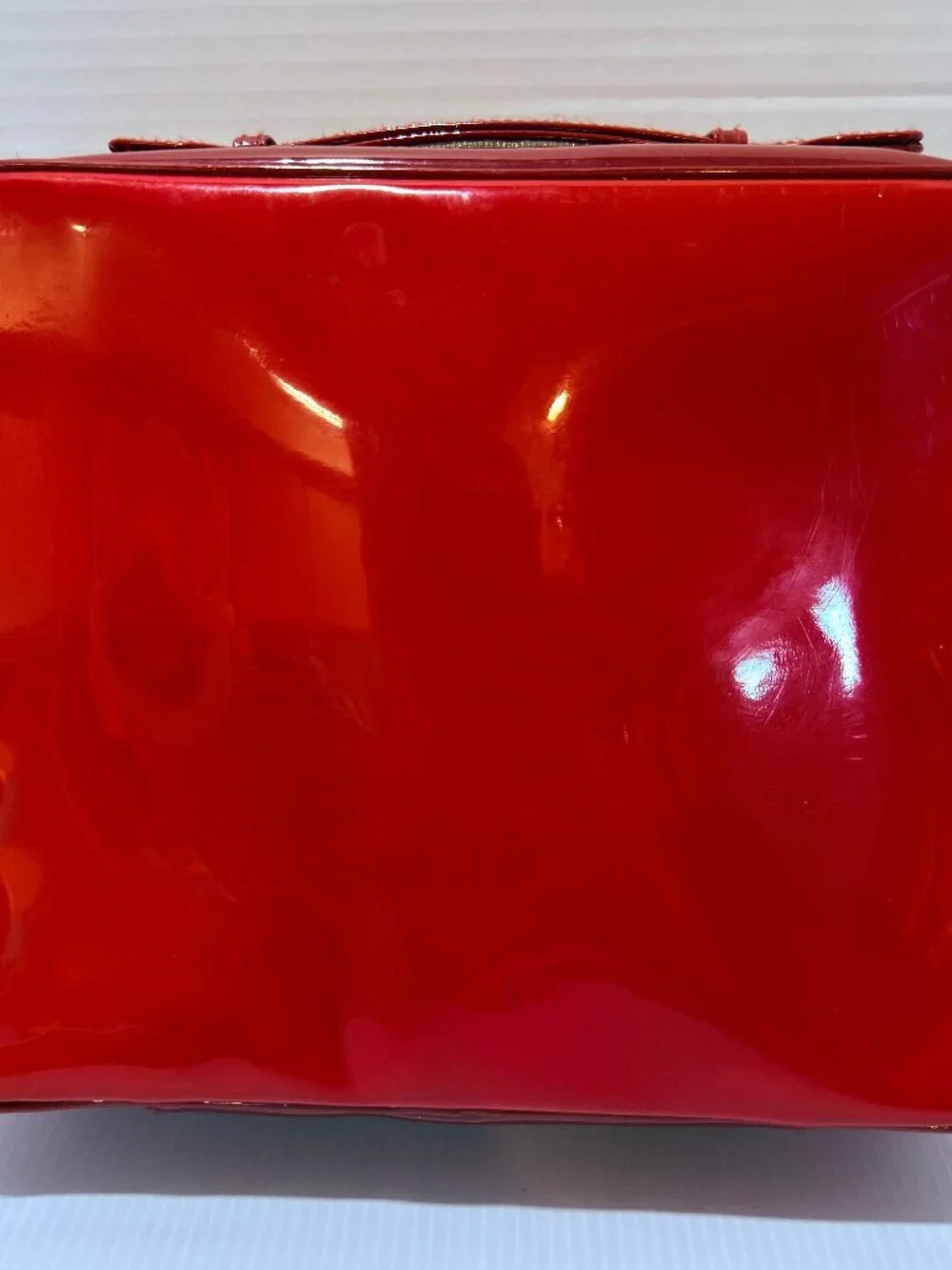 Makeup Bag Estee Lauder Red Faux Patent Leather Travel Bag Gold Hardware